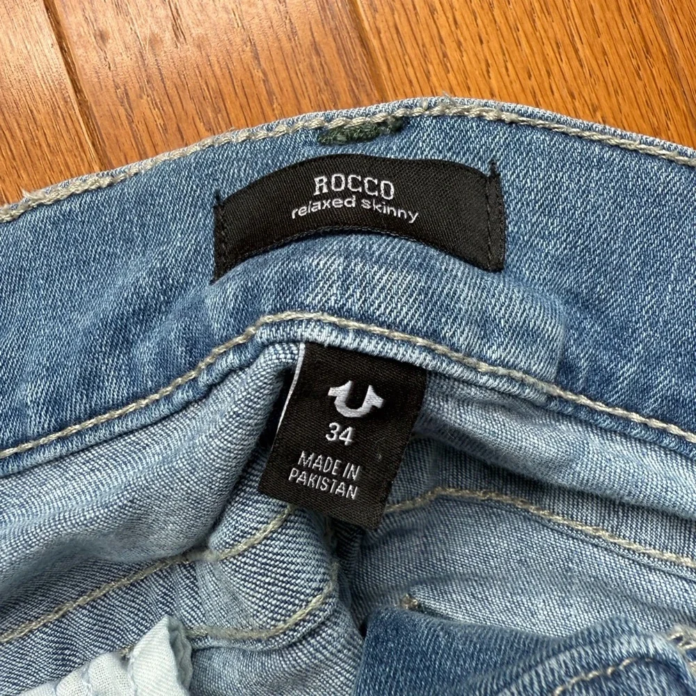 True Religion Men's Light Blue Straight Jeans Rocco relaxed skinny